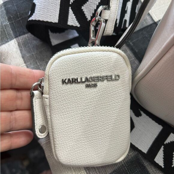Karl Lagerfeld Paris Maybelle Camera Crossbody Bag White Black and Chrome New - Picture 4 of 7